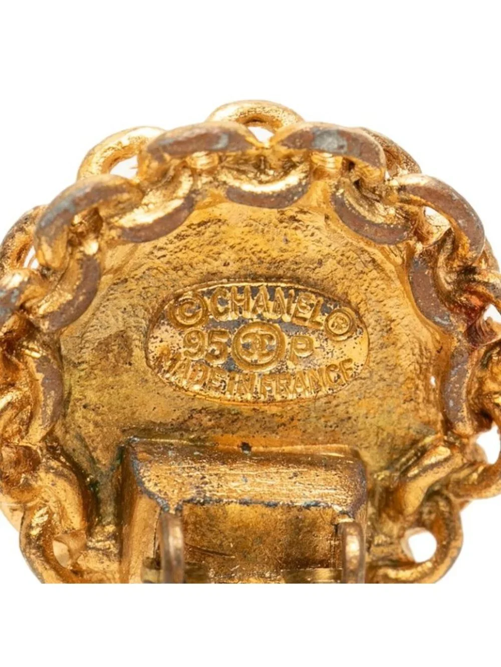 Chanel CC Logo Vintage Round Earrings Gold Plated